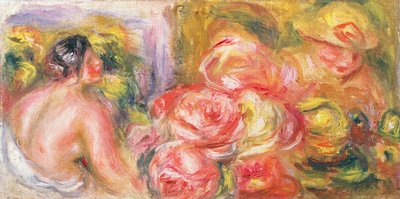 Nacktes Mädchen mit Hut und Rosen, 1916 von Pierre Auguste Renoir